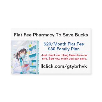 Flat Fee Pharmacy For Cheap or Free Prescriptions Business Card