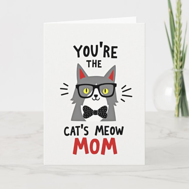 Flat Feline Cats Meow Mom Card (Front)