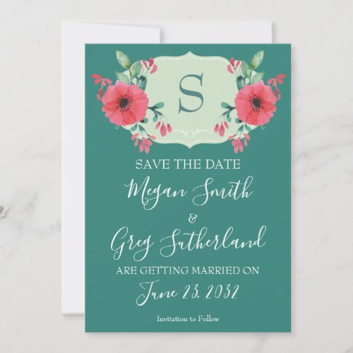 Flat Floral Save The Date Card with Flowers