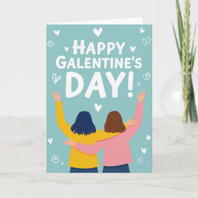 Flat Galentines Day Hearts Card (Front)