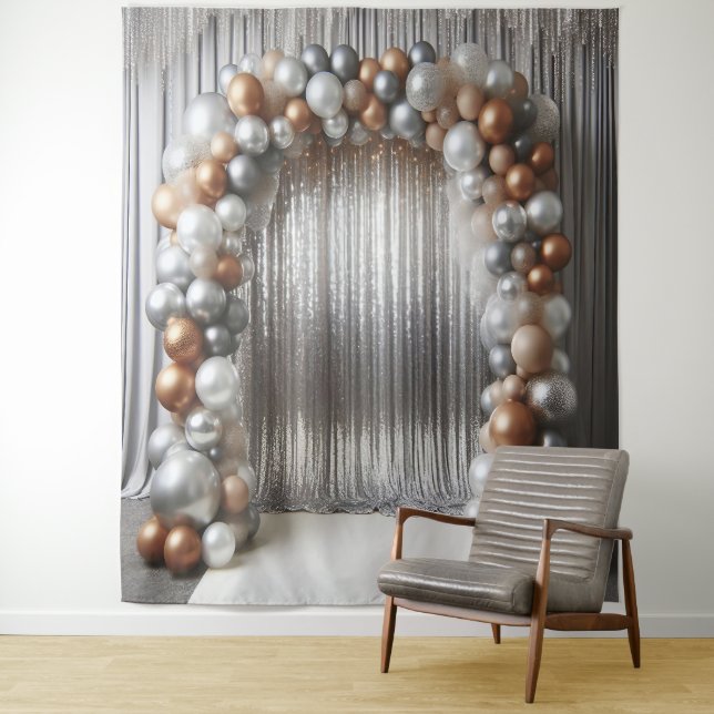 Flat Gold & Flat Silver Balloon Arch-Not Metallic Tapestry (In Situ)