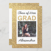 Flat Gold Sparkle Glitter 1 Photo Graduation Invitation (Front/Back)