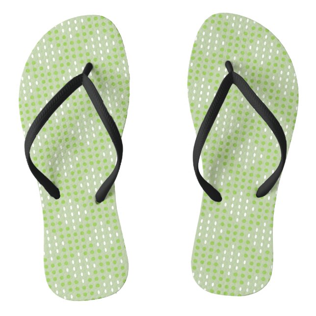 Flat Green Dots and Ovals Pattern Flip Flops (Footbed)
