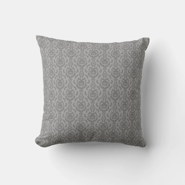 Flat Grey Damask Pattern Throw Pillow (Front)