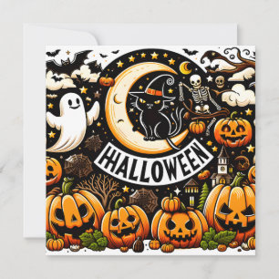 Flat Halloween greeting card