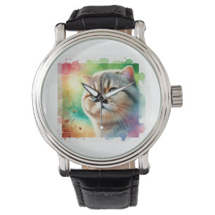 Flat Headed Cat 310724AREF106 - Watercolor Watch