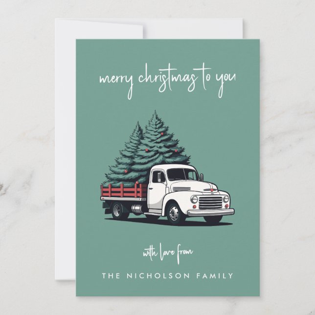 Flat Holiday Card | Christmas Tree Delivery Truck (Front)