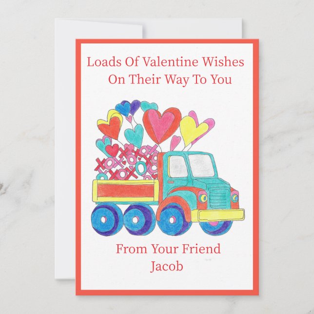 Flat Holiday Card Truck Heart Valentine (Front)