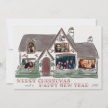 Flat Holiday Christmas House Family Card