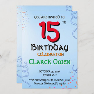 Flat Invitation, 15th Birthday Invitation