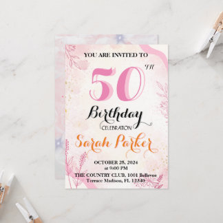 Flat Invitation, 50th Birthday Invitation
