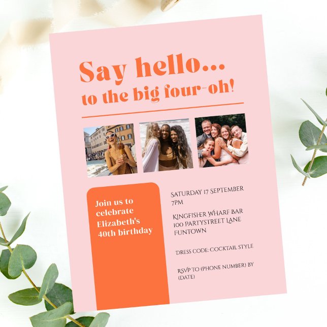 Flat invitation with 3 photos, 40th birthday retro (Creator Uploaded)
