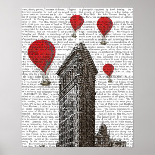 Flat Iron Building and Red Hot Air Balloons Poster