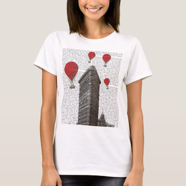 Flat Iron Building and Red Hot Air Balloons T-Shirt (Front)