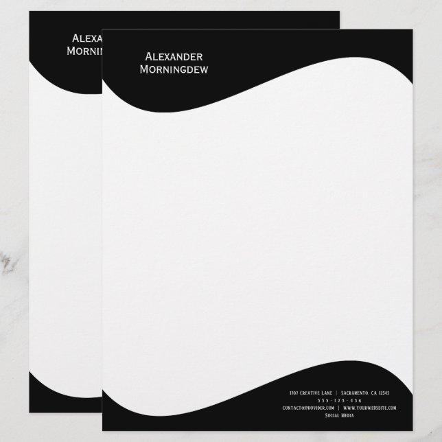 Flat Label Border - Wave black 1 Letterhead (Front/Back)