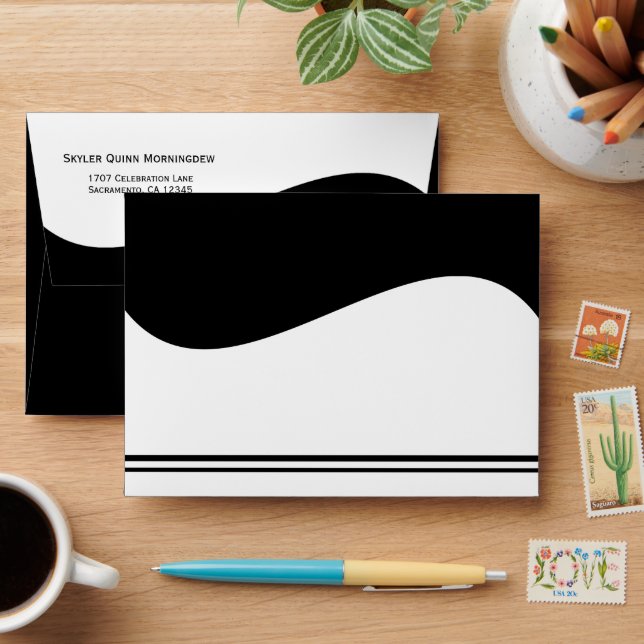 Flat Label Border - Wave white 1 Envelope (Desk)
