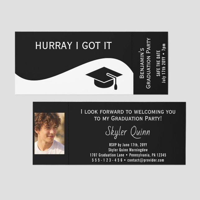 Flat Label Border - Wave white 1 Graduation Raffle Tickets (Front/Back)