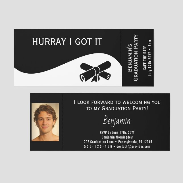 Flat Label Border - Wave white 1 Graduation Raffle Tickets (Front/Back)