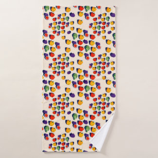 Flat lay pattern of figs bell peppers bath towel