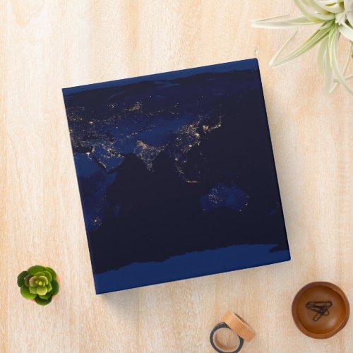 Flat Map Of Earth Showing City Lights Of World 3 Ring Binder