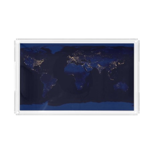 Flat Map Of Earth Showing City Lights Of World Acrylic Tray