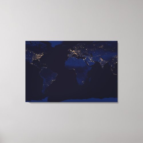 Flat Map Of Earth Showing City Lights Of World Canvas Print