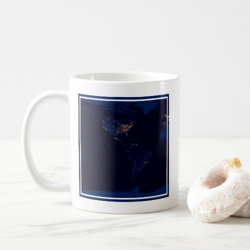 Flat Map Of Earth Showing City Lights Of World Coffee Mug