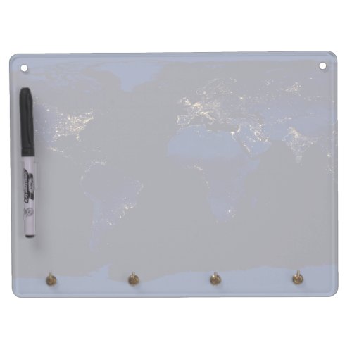 Flat Map Of Earth Showing City Lights Of World Dry Erase Board With Keychain Holder