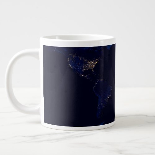 Flat Map Of Earth Showing City Lights Of World Giant Coffee Mug