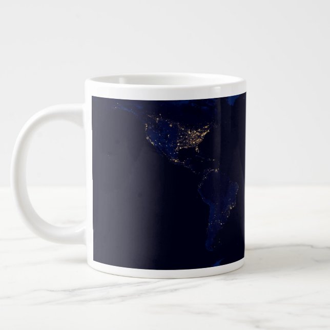 Flat Map Of Earth Showing City Lights Of World Giant Coffee Mug (Left)