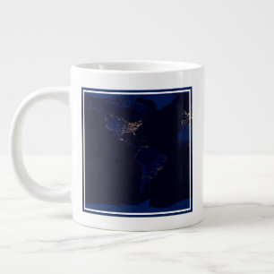 Flat Map Of Earth Showing City Lights Of World Giant Coffee Mug