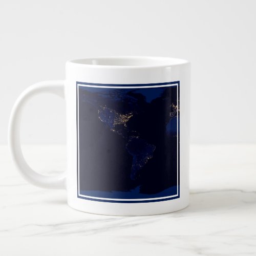 Flat Map Of Earth Showing City Lights Of World Giant Coffee Mug