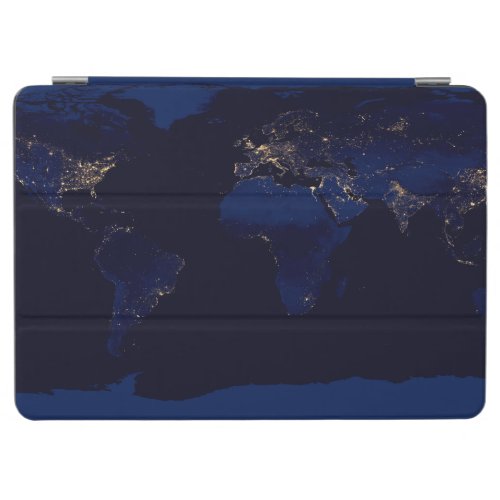 Flat Map Of Earth Showing City Lights Of World iPad Air Cover