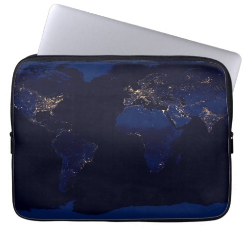 Flat Map Of Earth Showing City Lights Of World Laptop Sleeve