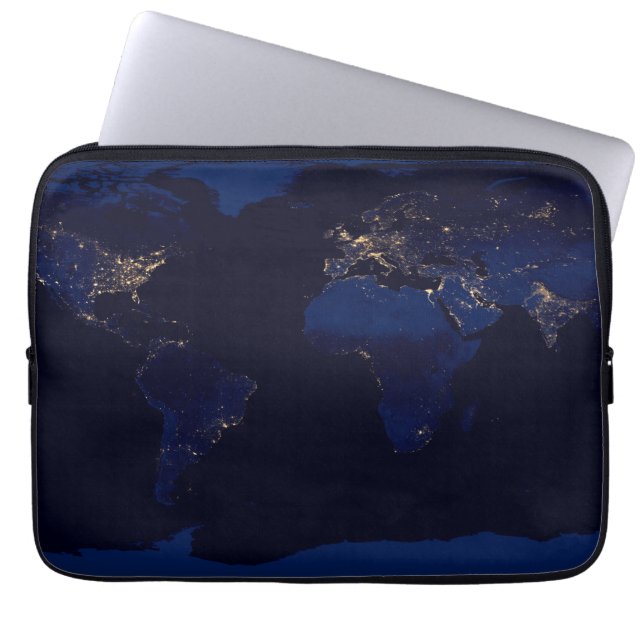 Flat Map Of Earth Showing City Lights Of World Laptop Sleeve (Front)