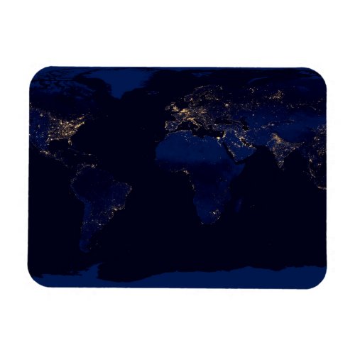 Flat Map Of Earth Showing City Lights Of World Magnet