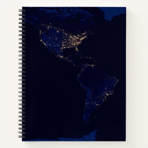 Flat Map Of Earth Showing City Lights Of World Notebook