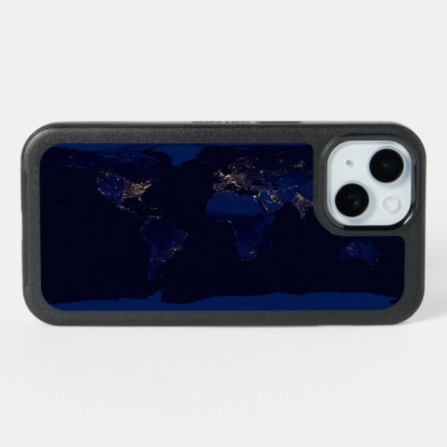 Flat Map Of Earth Showing City Lights Of World iPhone 15 Case