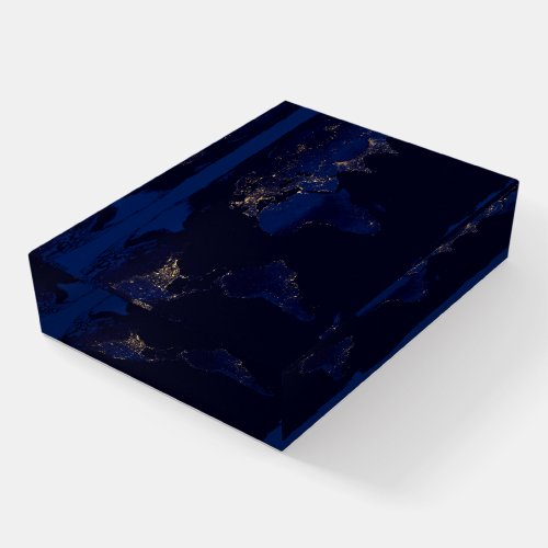 Flat Map Of Earth Showing City Lights Of World Paperweight