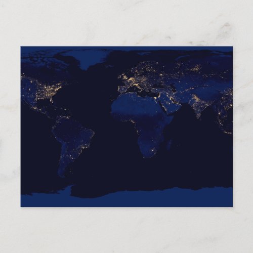 Flat Map Of Earth Showing City Lights Of World Postcard