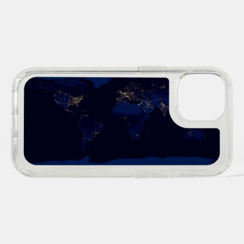 Flat Map Of Earth Showing City Lights Of World iPhone 15 Case