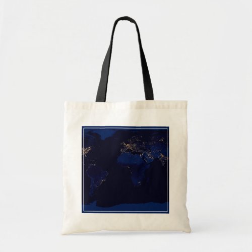 Flat Map Of Earth Showing City Lights Of World Tote Bag