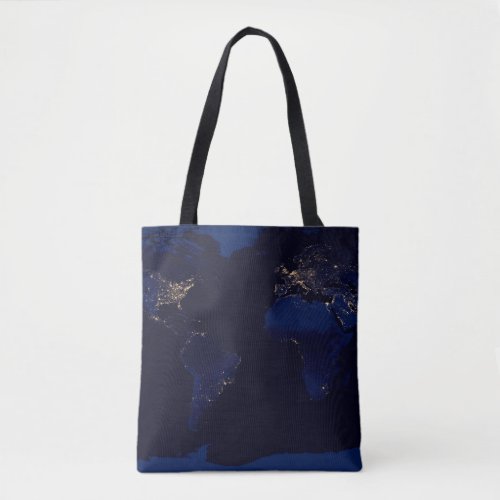 Flat Map Of Earth Showing City Lights Of World Tote Bag
