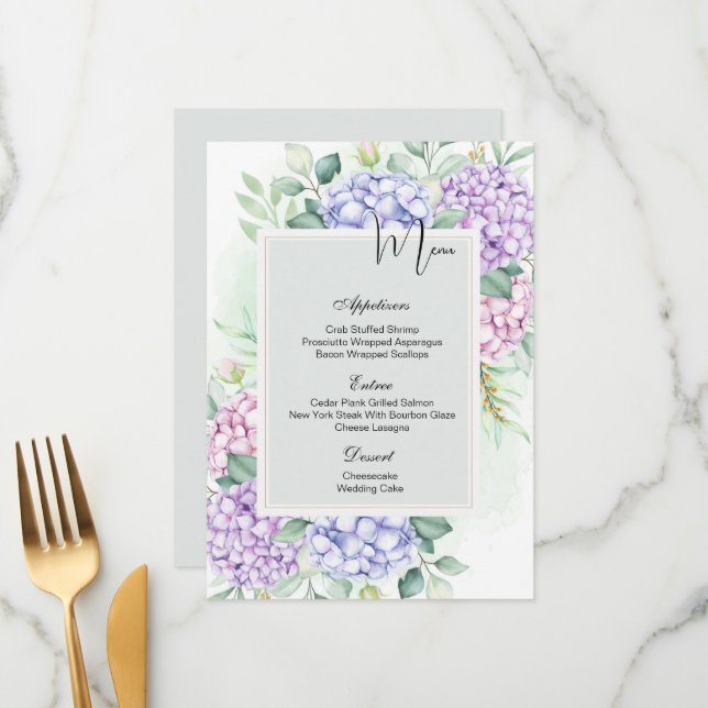 Flat Menu Card-Hydrangeas (Front/Back In Situ)