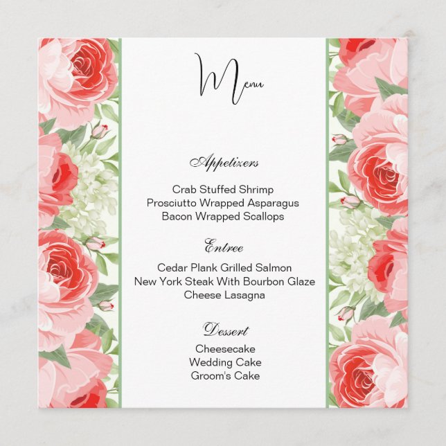 Flat Menu Card-Pink Roses (Front)