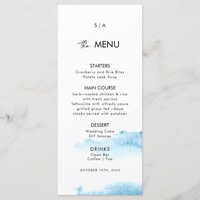Flat Menu for a Modern Wedding.  (Front)