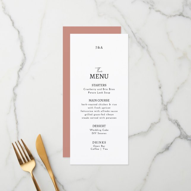 Flat Menu wedding Minimalist modern.  (Front/Back In Situ)