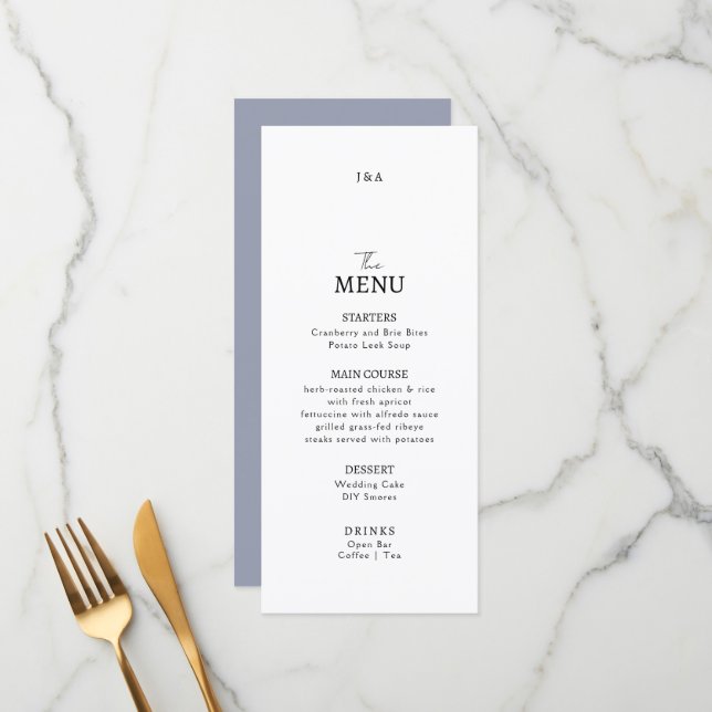 Flat Menu wedding Minimalist modern.  (Front/Back In Situ)