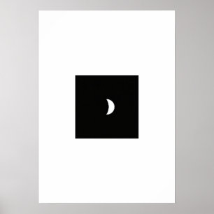 Flat Minimalist Moon Phase Poster - Monochrome Bla