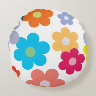 Flat Multi-Coloured Floral Pattern Round Pillow